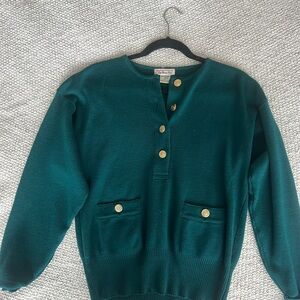 Talbots Teal Wool Cardigan with Gold Accents